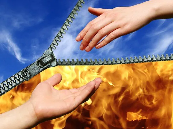 helping hand with fire and sky background - fire safety training course