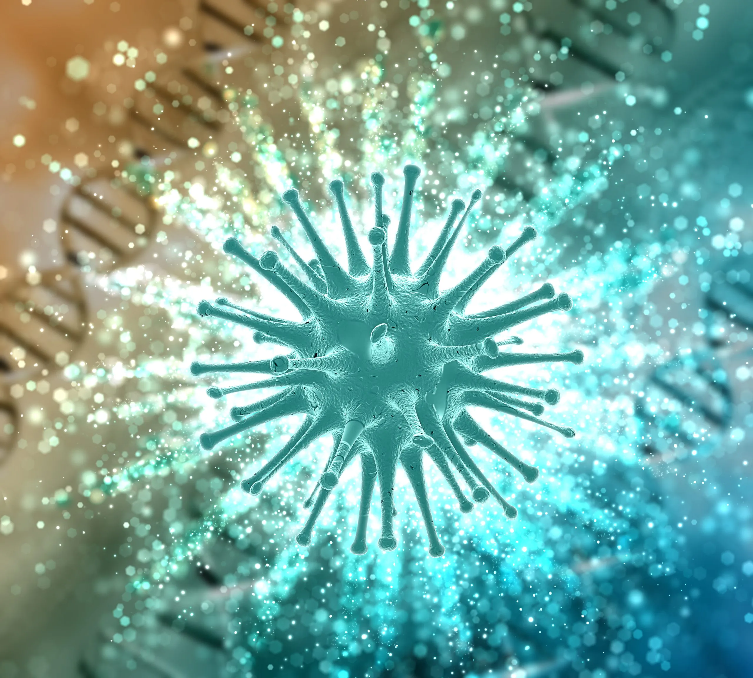 Generic image of virus shape in green and blue background Supporting Individuals living with HIV